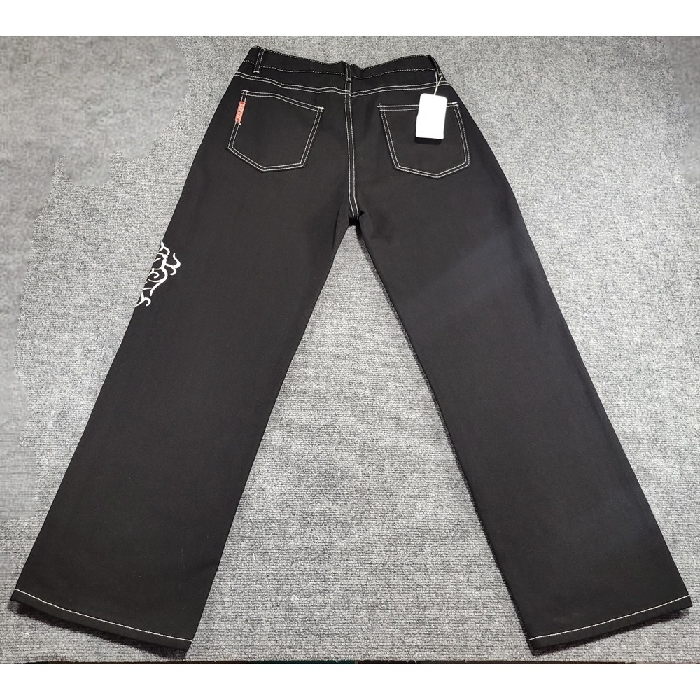 Vintage Y2k Tribal JNCO Jeans Mens Medium Embroidered Tribal Design Black/Silver - Picture 10 of 16